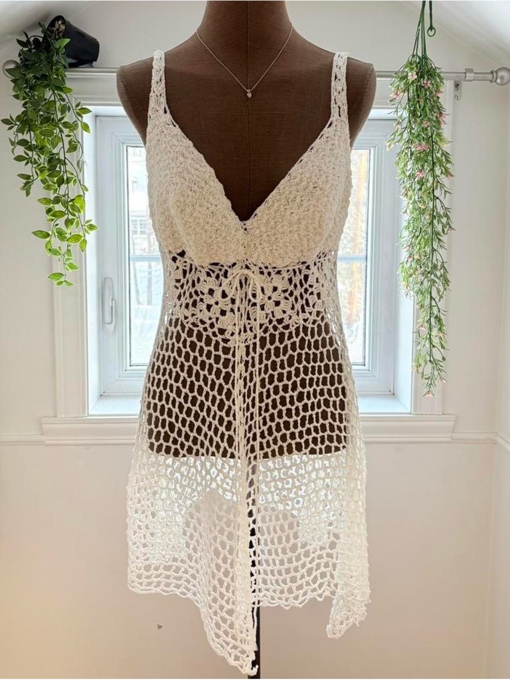 Handmade White Crochet Beach Cover-Up Dress